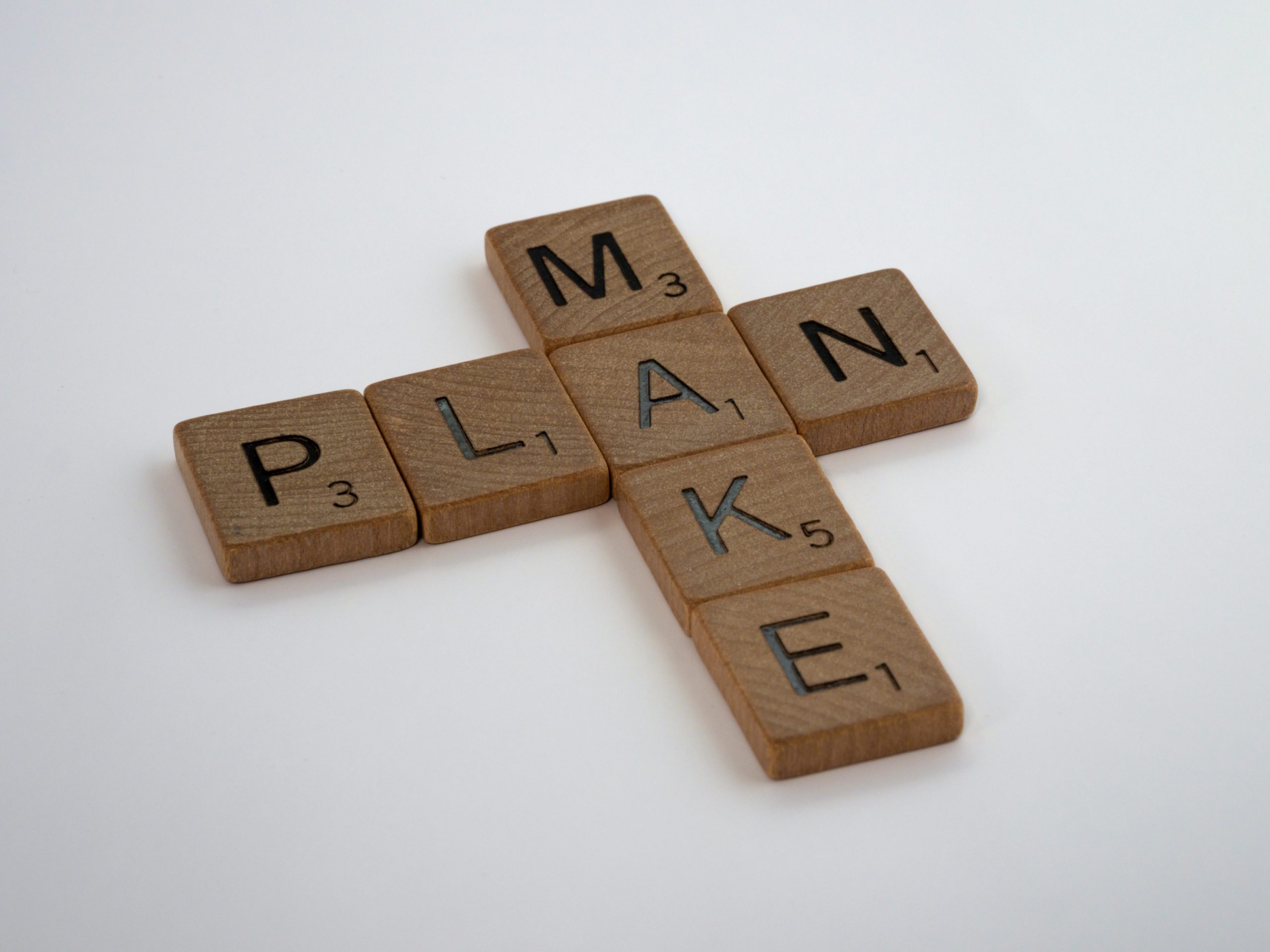 Scrabble tiles spell "Make Plan"